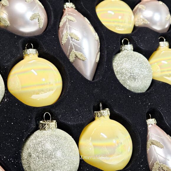 Be Merry Home Mercury Glass Ornament Balls 20 Pink Iridescent Yellow Gold Beaded - Picture 11 of 11
